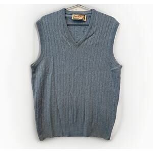 Vintage Alan Paine Cable‎ Knit V NeckSweater Vest 100% Lambswool England Blue 42